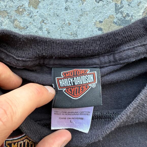 Y2K Harley Davidson Jester Flaming Flames Sleeves Faded Black Sz L - Picture 6 of 8